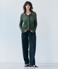 BEIGE， 【洗える】THYME / クルーネックコットンメッシュカーディガン