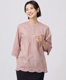 J.PRESS LADIES 【洗える】セルロースライト刺繍 ピンタック ブラウス