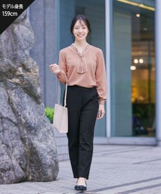 Tiaclasse 【洗える】パール付き配色ボウタイニットトップス