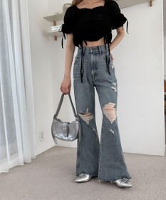 WEGO ダメージフレアデニムパンツ