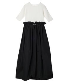 Green Parks ランタン型ニットドッキングタフタワンピース