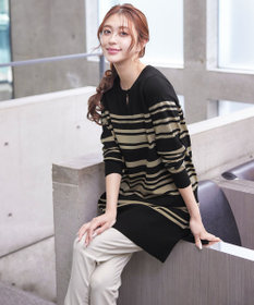 Tiaclasse 【洗える】キーネックボーダーニットチュニック