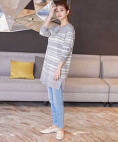 Tiaclasse 【洗える】キーネックボーダーニットチュニック