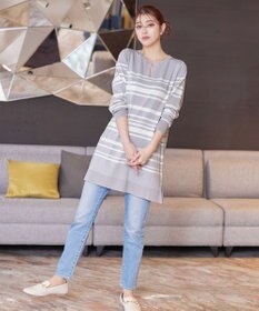 Tiaclasse 【洗える】キーネックボーダーニットチュニック