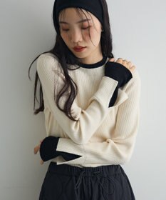 Green Parks ダブルカフスモックネック配色ニット