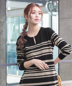 Tiaclasse 【洗える】キーネックボーダーニットチュニック