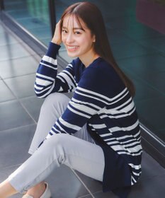 Tiaclasse 【洗える】キーネックボーダーニットチュニック