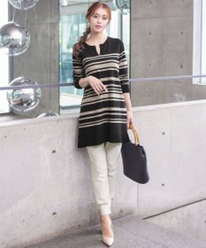 Tiaclasse 【洗える】キーネックボーダーニットチュニック