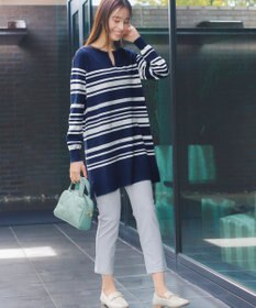 Tiaclasse 【洗える】キーネックボーダーニットチュニック