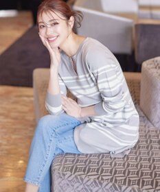 Tiaclasse 【洗える】キーネックボーダーニットチュニック