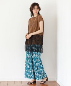 Green Parks フレンチスリーブ裾レースロゴチュニック