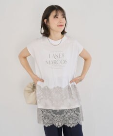 Green Parks フレンチスリーブ裾レースロゴチュニック