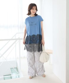 Green Parks フレンチスリーブ裾レースロゴチュニック