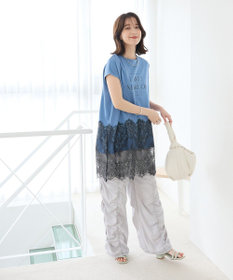 Green Parks フレンチスリーブ裾レースロゴチュニック