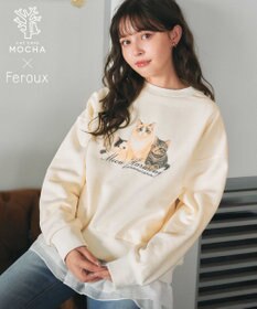 Feroux 【猫カフェMOCHAコラボ】猫ちゃんプリント トレーナー ライトイエロー系