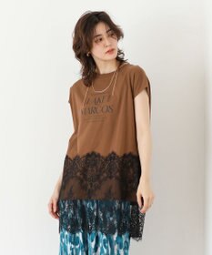 Green Parks フレンチスリーブ裾レースロゴチュニック