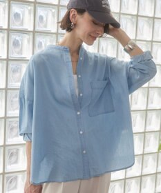 WEGO 【ANGIE VINTAGE】シアーデニムバンドカラーシャツ