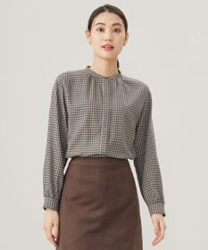 J.PRESS LADIES L 【洗える】ポリエステルヴィスコースブロックチェック バンドカラー ブラウス
