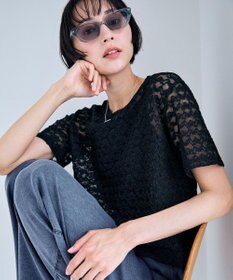 ANY レースショート丈Tシャツ ブラックレース
