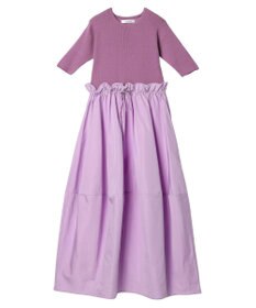 Green Parks ランタン型ニットドッキングタフタワンピース