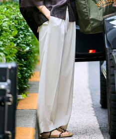 23区 【接触冷感/UVカット/吸水速乾】ストレッチジョーゼット ワイド パンツ ベージュ系