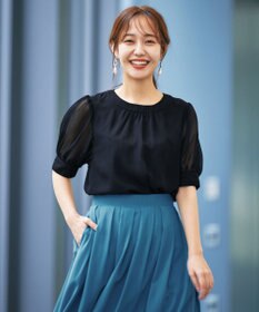 Tiaclasse L 【洗える】ドビーシフォンパフスリーブブラウス