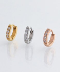 Phoebe 【金属アレルギー対応】ワンタッチビジューフープミニピアス(片耳)/サージカルステンレス ローズゴールド