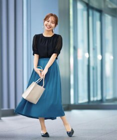 Tiaclasse L 【洗える】ドビーシフォンパフスリーブブラウス