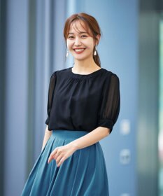 Tiaclasse L 【洗える】ドビーシフォンパフスリーブブラウス