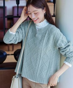 Tiaclasse L 【洗える】アラン柄キーネックニットトップス