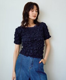 YECCA VECCA 【2way着用可能】チェック柄シャーリングブラウス