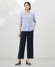 J.PRESS LADIES 【洗える】SHEERストライプ クルーネック ブラウス