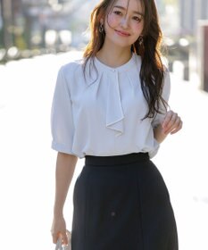 ANY SIS L 【洗える】バイカラーラッフルボウ ブラウス