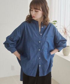 WEGO 【ANGIE VINTAGE】シアーデニムバンドカラーシャツ