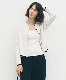 UNFILO マイビューティニット バイカラー カーディガン グレージュ×ブラック