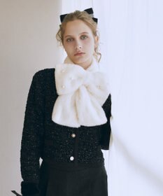 Maison de FLEUR パールリボン付きファーティペット