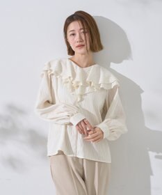 YECCA VECCA ストライプ柄ラッフルブラウス