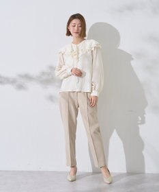 YECCA VECCA ストライプ柄ラッフルブラウス