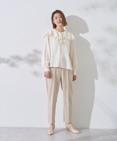 YECCA VECCA ストライプ柄ラッフルブラウス