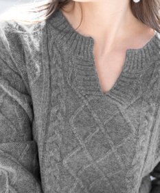 Tiaclasse 【洗える】アラン柄キーネックニットトップス