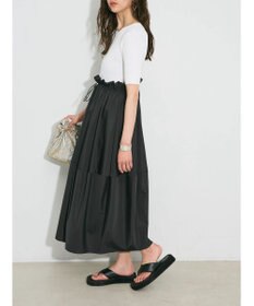 Green Parks ランタン型ニットドッキングタフタワンピース