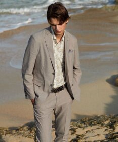 JOSEPH ABBOUD 【吸水速乾/ストレッチ/ノルマンディーリネン】リネンハニカム プリントジャージー シャツ