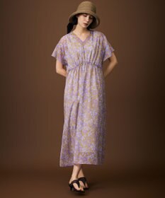自由区 L 【SHIHOさん着用・シアーな抜け感】ハーバリウムフラワープリントVネック ワンピース