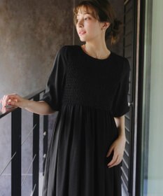 Tiaclasse 【洗える】シャーリングパフスリーブシアーワンピース