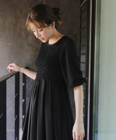 Tiaclasse 【洗える】シャーリングパフスリーブシアーワンピース