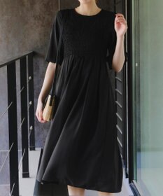 Tiaclasse 【洗える】シャーリングパフスリーブシアーワンピース