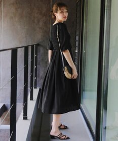 Tiaclasse 【洗える】シャーリングパフスリーブシアーワンピース