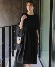 Tiaclasse 【洗える】シャーリングパフスリーブシアーワンピース