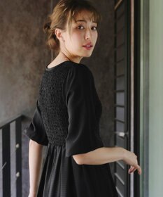 Tiaclasse 【洗える】シャーリングパフスリーブシアーワンピース