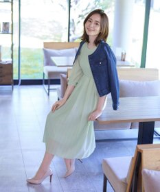 Tiaclasse 【洗える】シャーリングパフスリーブシアーワンピース